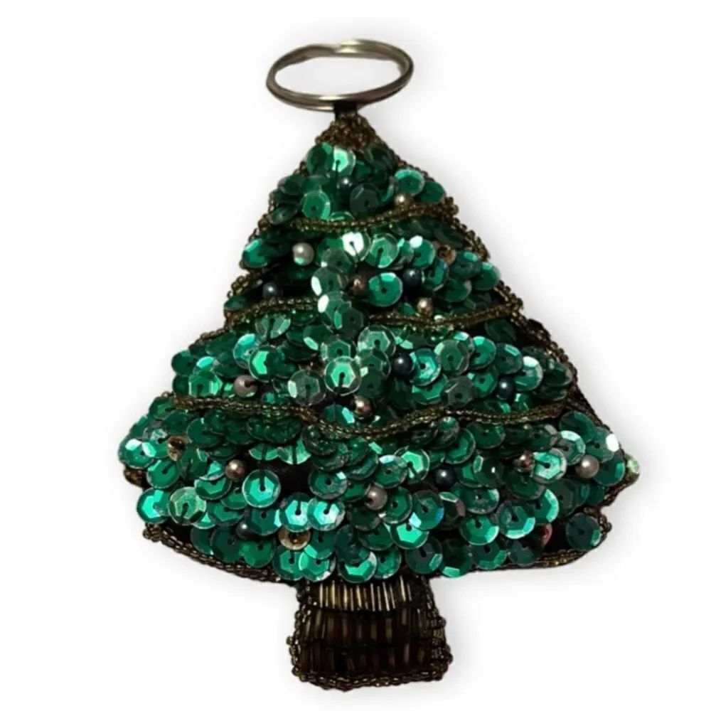 Christmas Tree Sequins And Beads Keychain Coin Purse